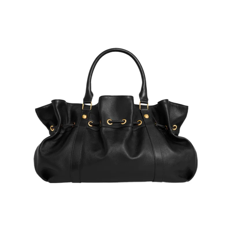 CELINE Cow Leather Handbag Medium Size Women's Black-2