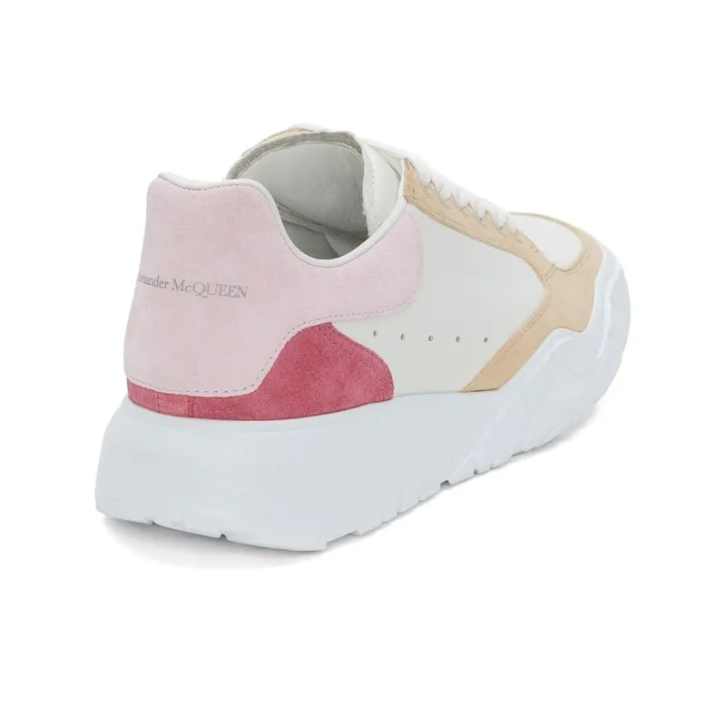 Alexander McQueen Court Trainer Anti Slip Wear Resistant Low Top Casual Shoes Women's White Beige Pink-3
