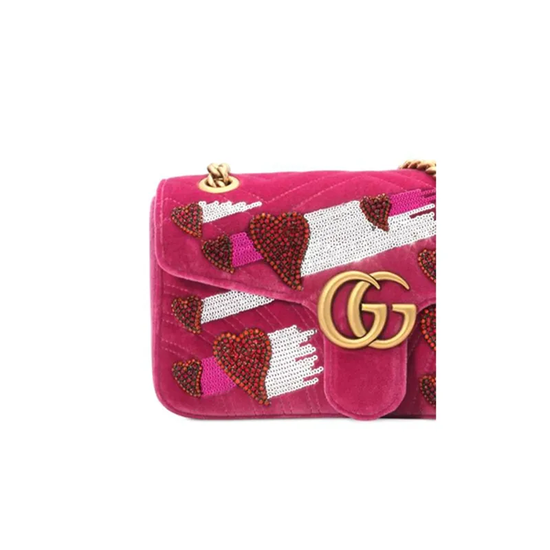 GUCCI Marmont Velvet Chain Crossbody Bag Shoulder Bag Small Size Women's Fuchsia-7