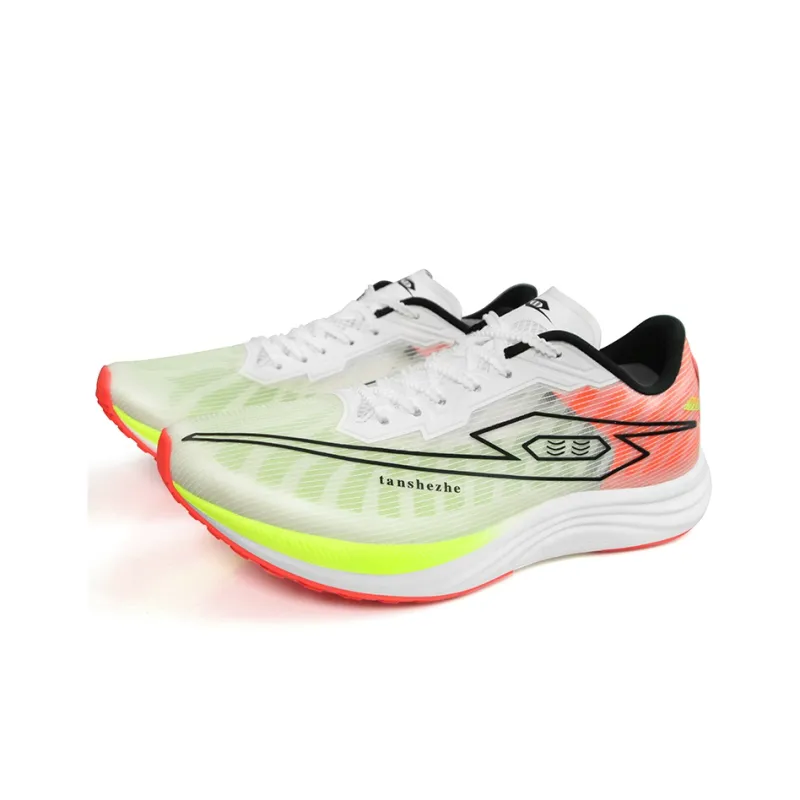 TANSHEZHE Shock Absorbers Slip Resistant, Abrasion Resistant, Breathable Low Top Running Shoes Unisex White Red-2