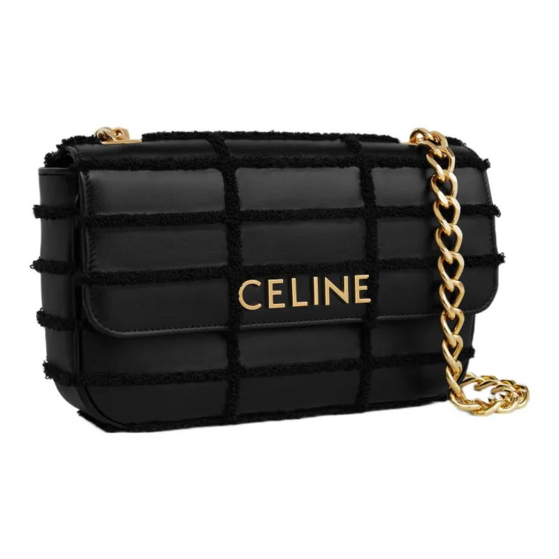 CELINE MATELASSE MONOCHROME Series Cow Leather Crossbody Bag, Shoulder Bag Women's Black-1