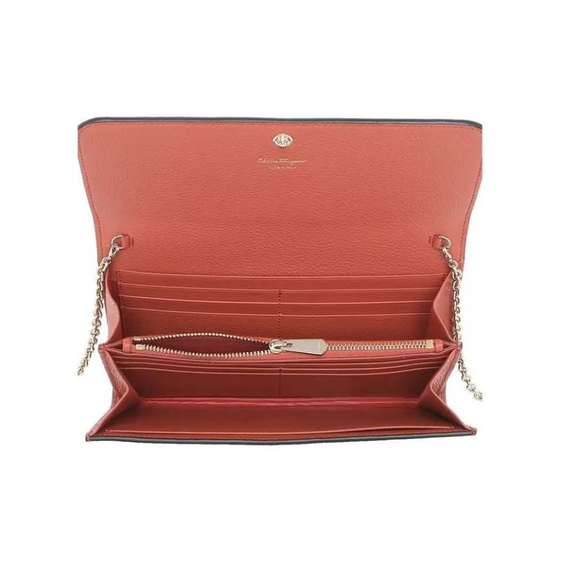 FERRAGAMO Leather Wallet Crossbody Bag Shoulder Bag Women's Orange Red-5