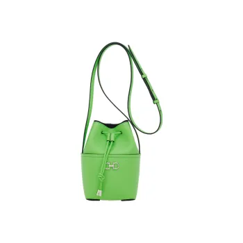 FERRAGAMO GANCINI Stamped Calfskin Bucket Bags Shoulder Bag Crossbody Bag Mini Women's Green