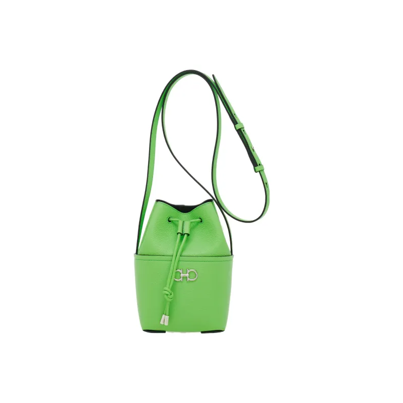 FERRAGAMO GANCINI Stamped Calfskin Bucket Bags Shoulder Bag Crossbody Bag Mini Women's Green-0