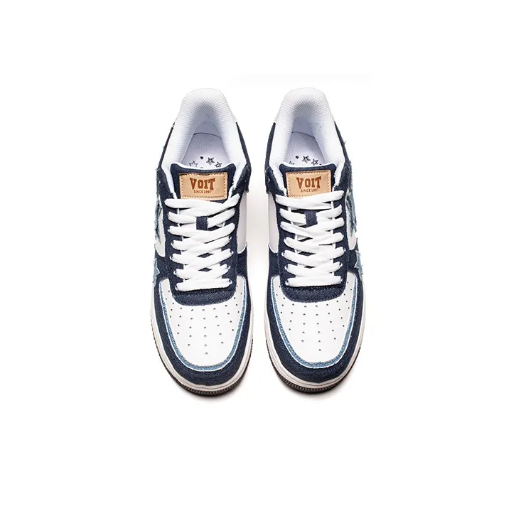 VOIT Stars Shoes Slip Resistant And Breathable Coverage Low Top Skateboard Shoes Unisex Blue White-3