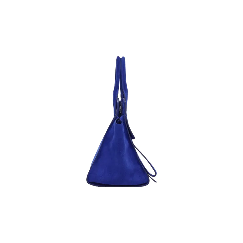 FERRAGAMO Studio Suede Calfskin Handbag Large Size Women's Blue-4