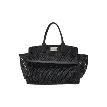 FERRAGAMO Studio Calfskin Handbag Extra Large Women's Black