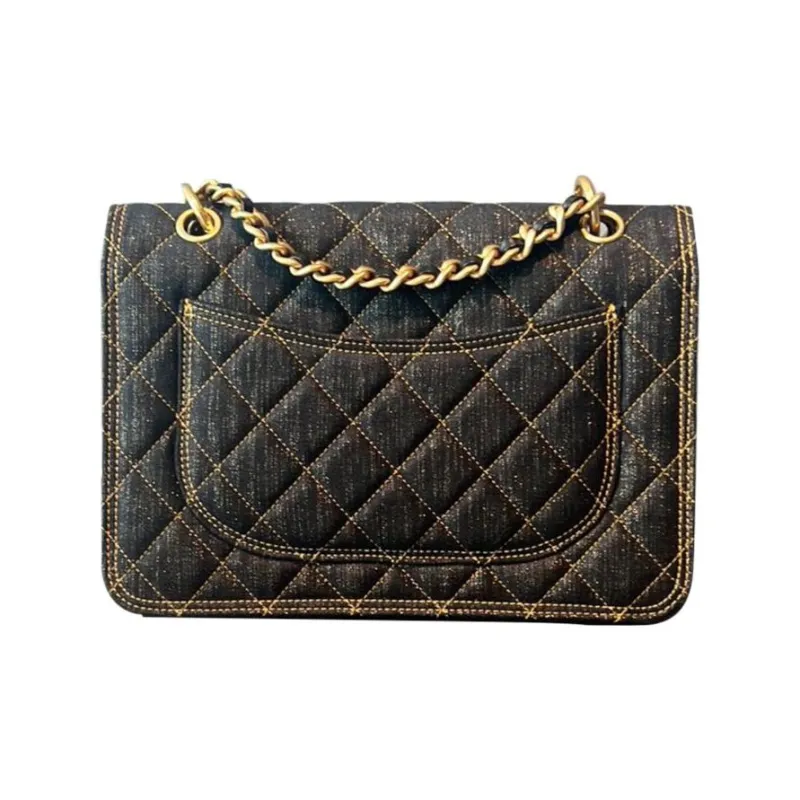 CHANEL Denim Messenger Bag, Portable Crossbody Bag, Shoulder Bag Tubas Women's Washed Denim Black-1