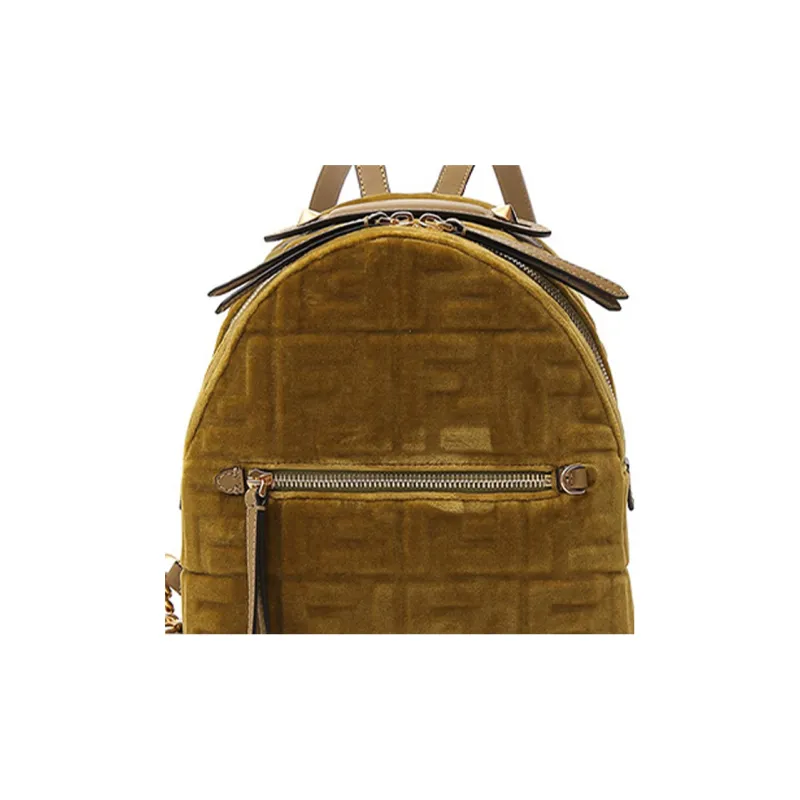 FENDI Velvet Backpack Women's Brown Yellow-4