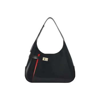 FERRAGAMO Brushed Calfskin Hobo Bag Handbag Shoulder Bag Women's Black/Red