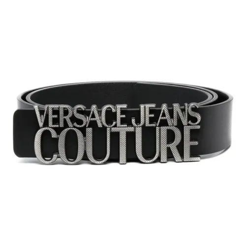 VERSACE JEANS COUTURE Letter Logo Plaque Smooth Buckle Leather Belts Men's Black Width: 3.5cm