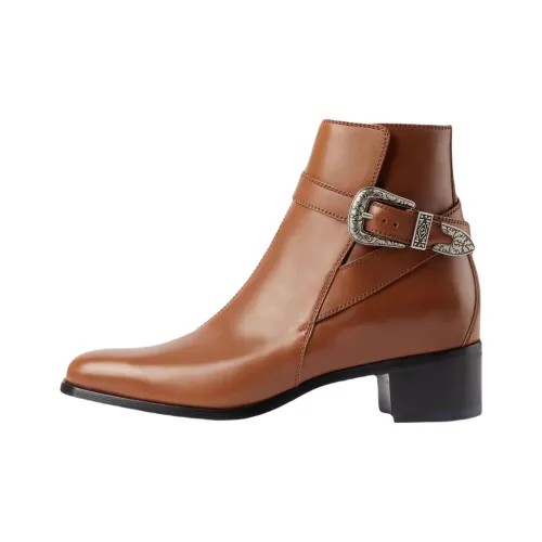 GUCCI Buckled Ankle Leather Boot Brown