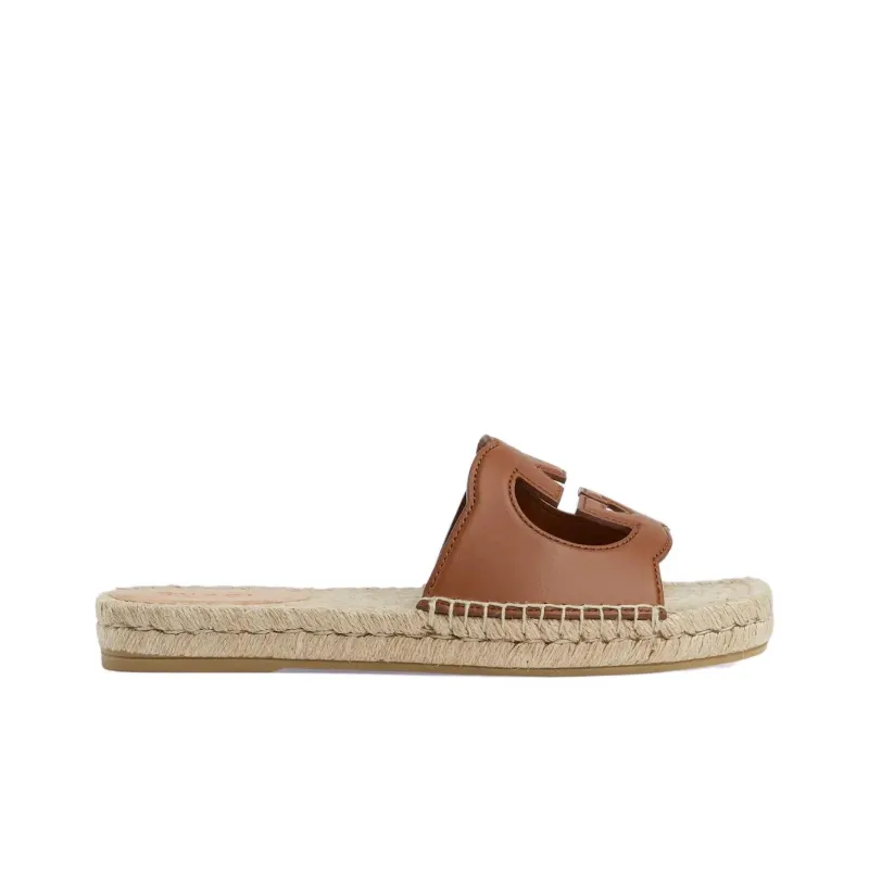 GUCCI Interlocking G Cut Out Espadrille Sandal 'Brown'-1