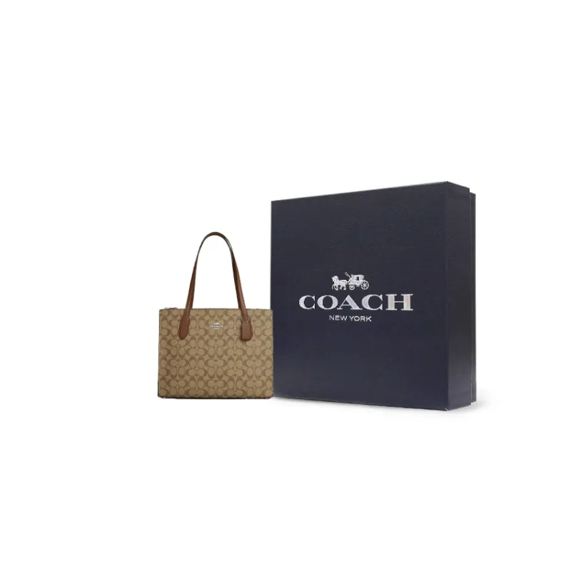 COACH Canvas With Leather Canvas Bag, Tote Bag, Shopping Bag, Handbag, Shoulder Bag Women's Light Brown-3