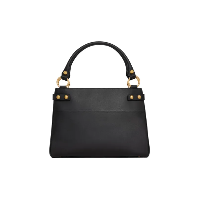 CELINE Soft Cow Leather Handbag Medium Size Women's Black-2