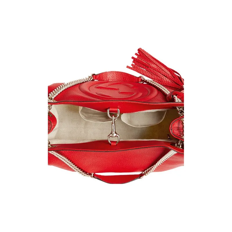 GUCCI Leather Tote One Shoulder Handbag Women's Red-5