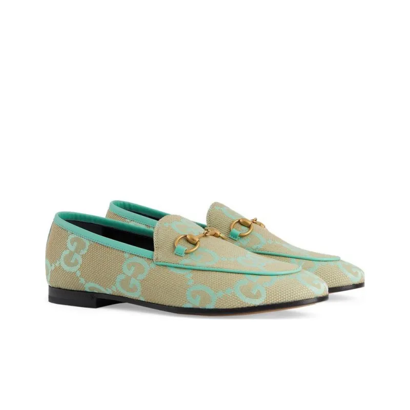 GUCCI Jumbo Gg Jordaan Loafer Beige Mint Green Canvas Women's-2