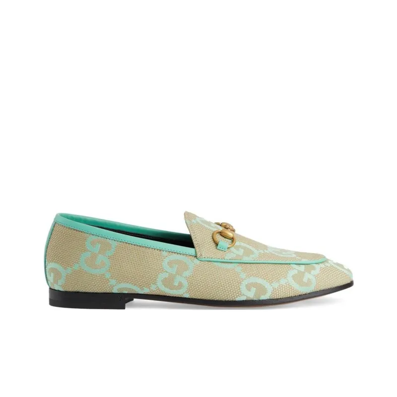 GUCCI Jumbo Gg Jordaan Loafer Beige Mint Green Canvas Women's-1