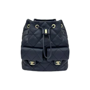 CHANEL Calfskin Hobo Bag Backpack Small Size Women's Dark Blue