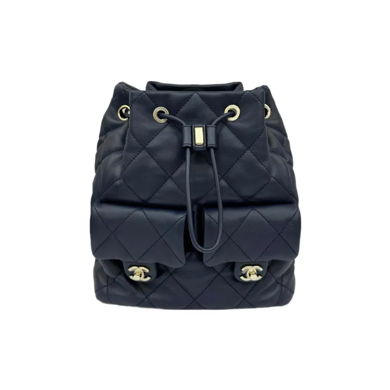 CHANEL Calfskin Hobo Bag Backpack Trumpets Women's Dark Blue-0