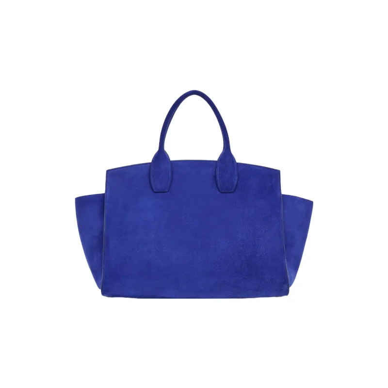 FERRAGAMO Studio Suede Calfskin Handbag Large Size Women's Blue-5
