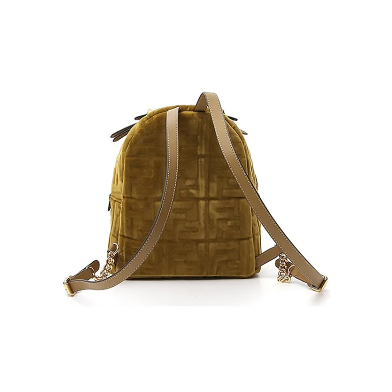 FENDI Velvet Backpack Women's Brown Yellow-2
