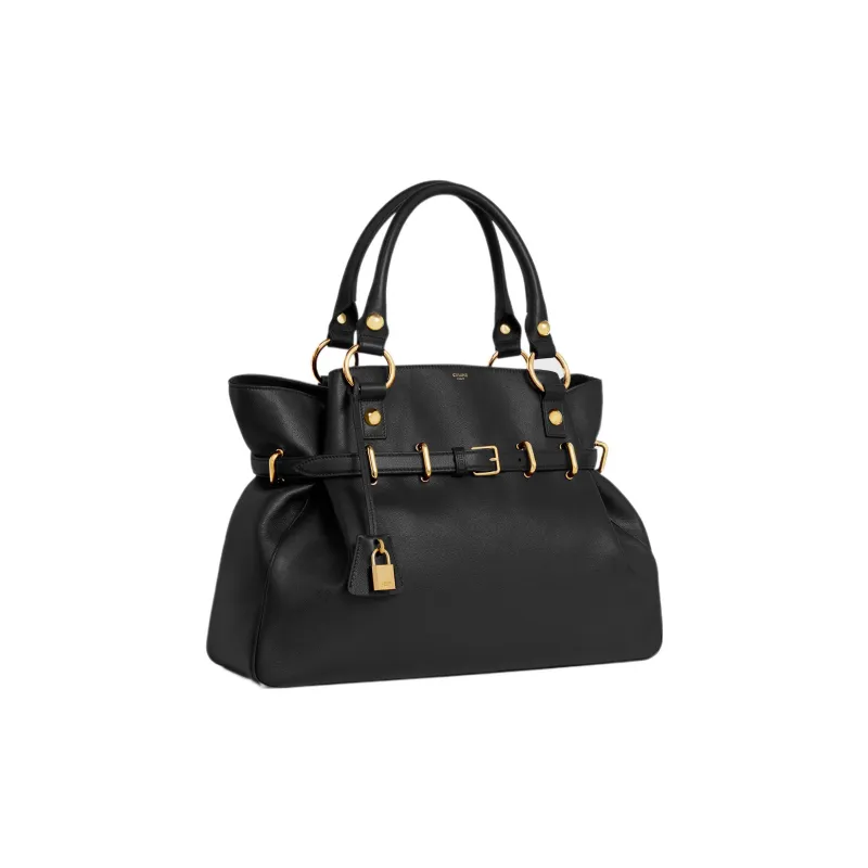 CELINE Soft Cow Leather Handbag Medium Size Women's Black-1