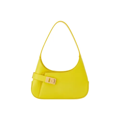 FERRAGAMO Smooth Calf Leather Handbag Shoulder Bag Women's Yellow