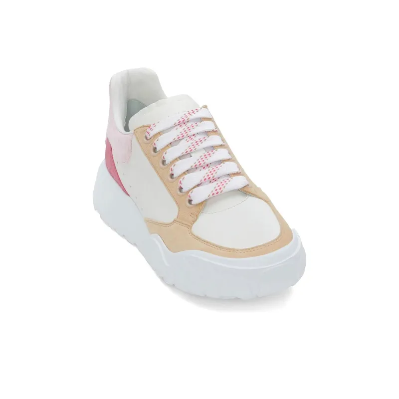 Alexander McQueen Court Trainer Anti Slip Wear Resistant Low Top Casual Shoes Women's White Beige Pink-2