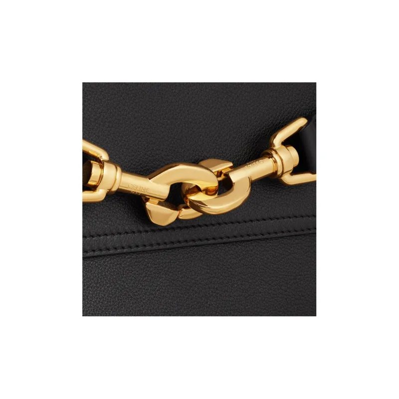 CELINE Soft Cow Leather Handbag Medium Size Women's Black-3