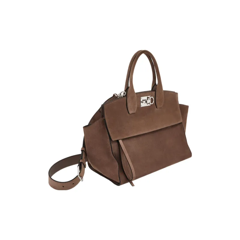FERRAGAMO Studio Suede Calfskin Handbag Tubas Women's Brown-2