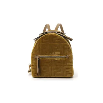FENDI Velvet Backpack Women's Brown Yellow