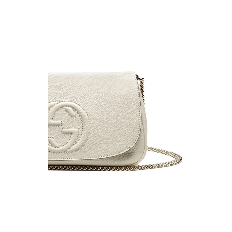 GUCCI Soho Leather Chain Shoulder Bag, Crossbody Bag Women's White-2