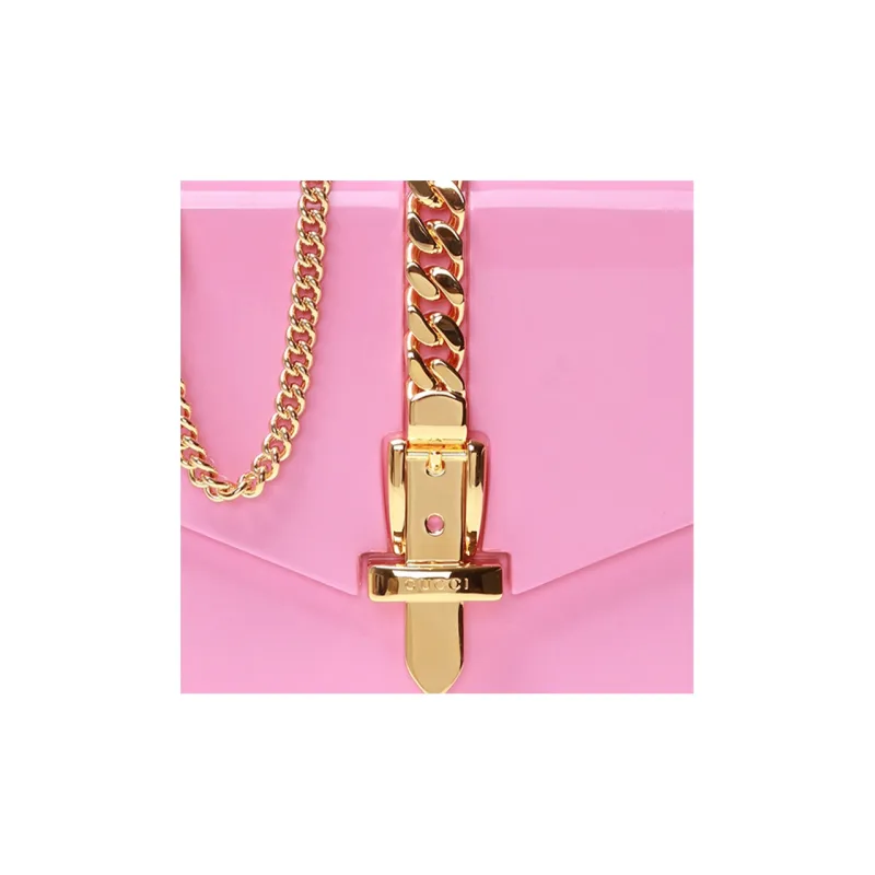 GUCCI Sylvie 1969 Plexiglass Box Bag Chain Shoulder Bag Crossbody Bag Handbag Women's Pink-3