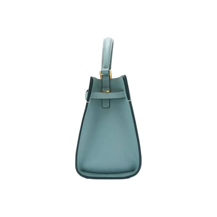 HAZZYS Cow Leather Tote Bag, Shopping Bag, Handbag Medium Size Women's Light Blue/Light Purple-3