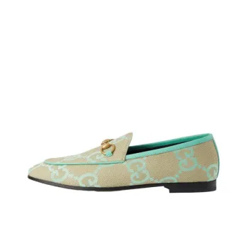 GUCCI Jumbo Gg Jordaan Loafer Beige Mint Green Canvas Women's