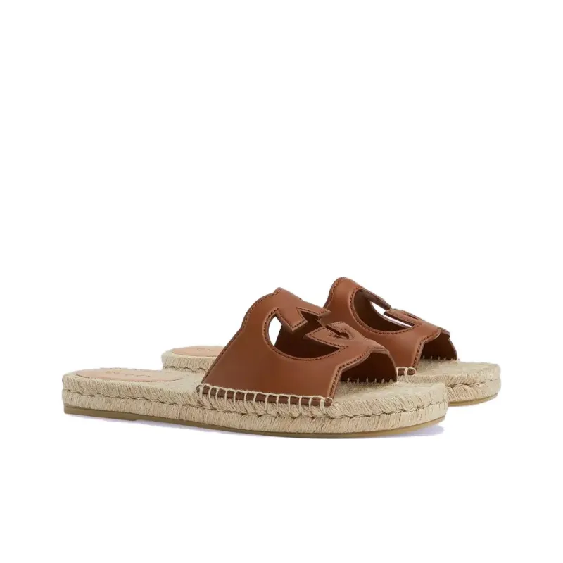 GUCCI Interlocking G Cut Out Espadrille Sandal 'Brown'-2