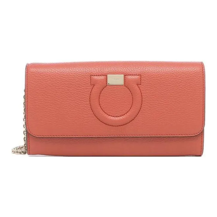 FERRAGAMO Leather Wallet Crossbody Bag Shoulder Bag Women's Orange Red-1