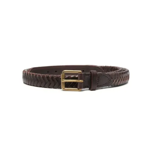Polo Ralph Lauren Linen Tassel Detail Pin Buckle Leather Belts Men's Brown Width: 2cm