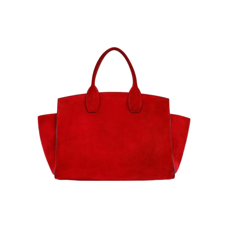 FERRAGAMO Studio Suede Calfskin Handbag Large Size Women's Red-4