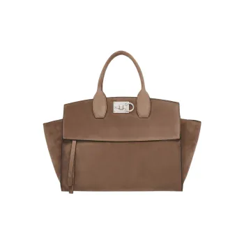FERRAGAMO Studio Suede Calfskin Handbag Tubas Women's Brown