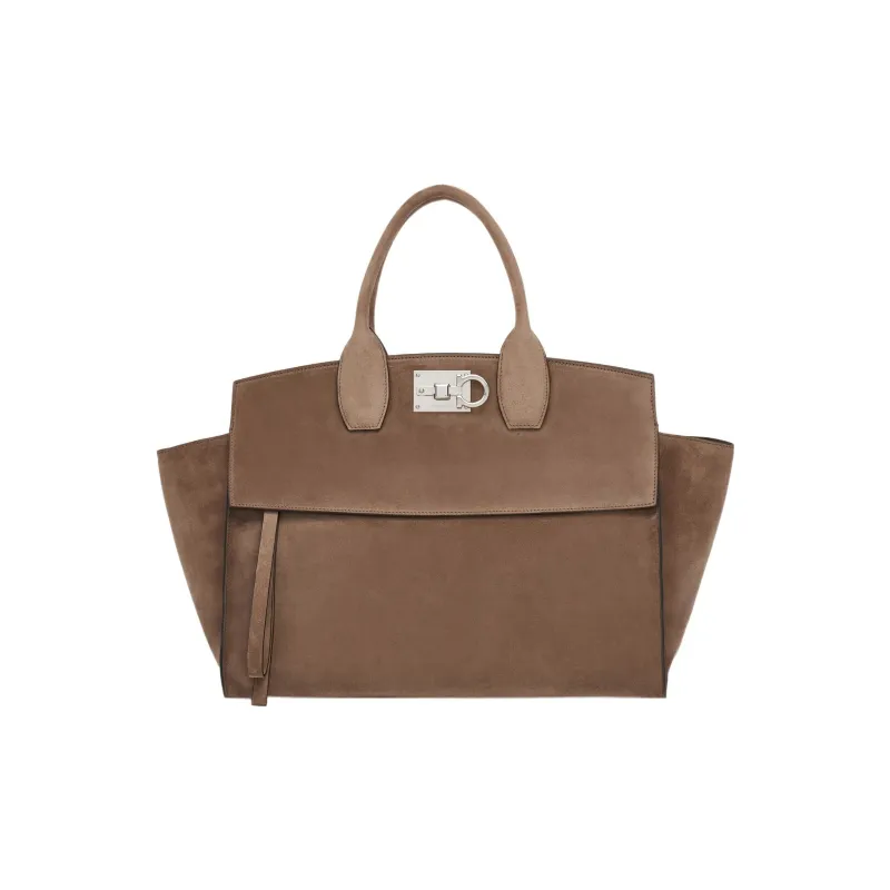 FERRAGAMO Studio Suede Calfskin Handbag Tubas Women's Brown-0