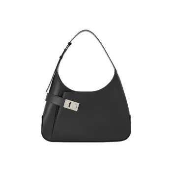 FERRAGAMO Brushed Calfskin Handbag Shoulder Bag Women's Black