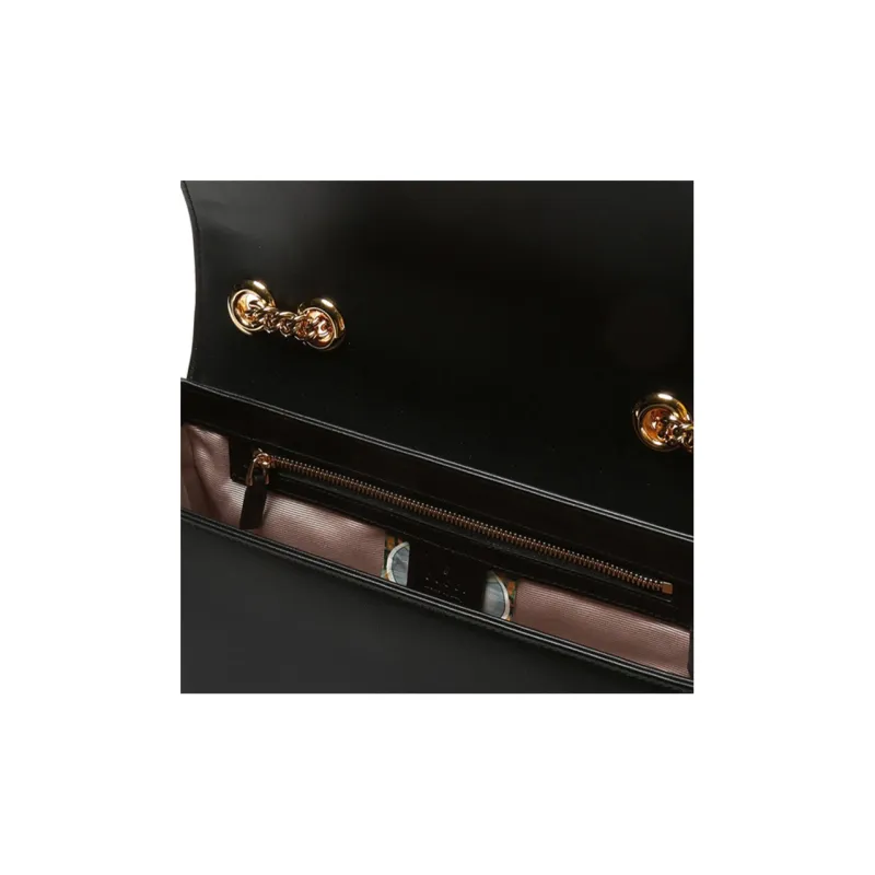 GUCCI Rajah Leather Chain Bag Shoulder Bag Crossbody Bag Medium Size Women's Black-3