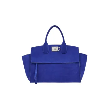FERRAGAMO Studio Suede Calfskin Handbag Large Size Women's Blue