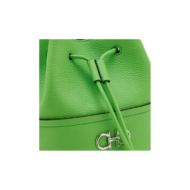 FERRAGAMO GANCINI Stamped Calfskin Bucket Bags Shoulder Bag Crossbody Bag Mini Women's Green-4