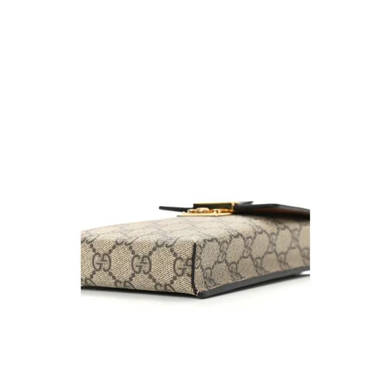 GUCCI Coated Canvas With Leather Cell Phone Pouch, Shoulder Bag, Crossbody Bag Women's Brown/Black-3