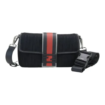 FENDI Mesh Canvas With Leather Baguette Bag Sling Bag Shoulder Bag Crossbody Bag Fanny Pack Men's Black