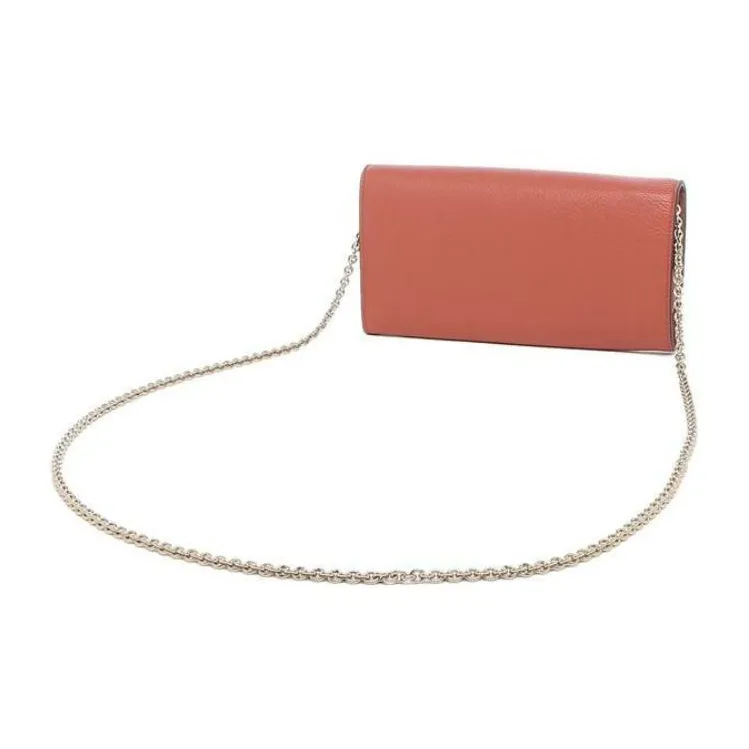 FERRAGAMO Leather Wallet Crossbody Bag Shoulder Bag Women's Orange Red-4