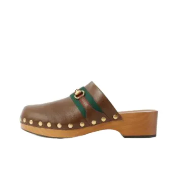 GUCCI Horsebit Closed Toe Slippers Men's Brown